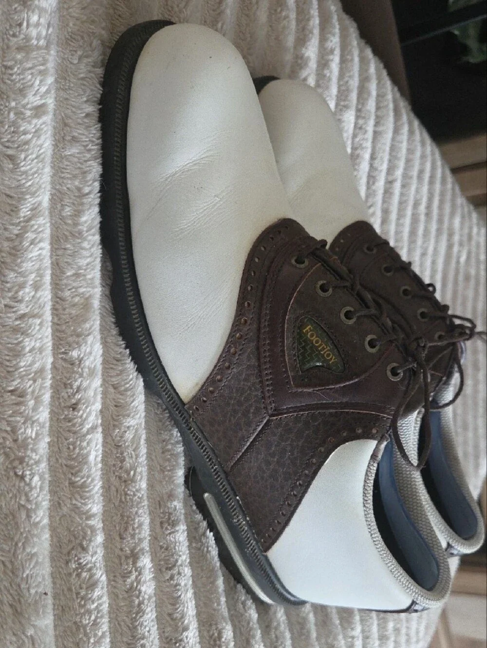 Men's FootJoy Two-Tone Brown and White Leather Golf Shoes
